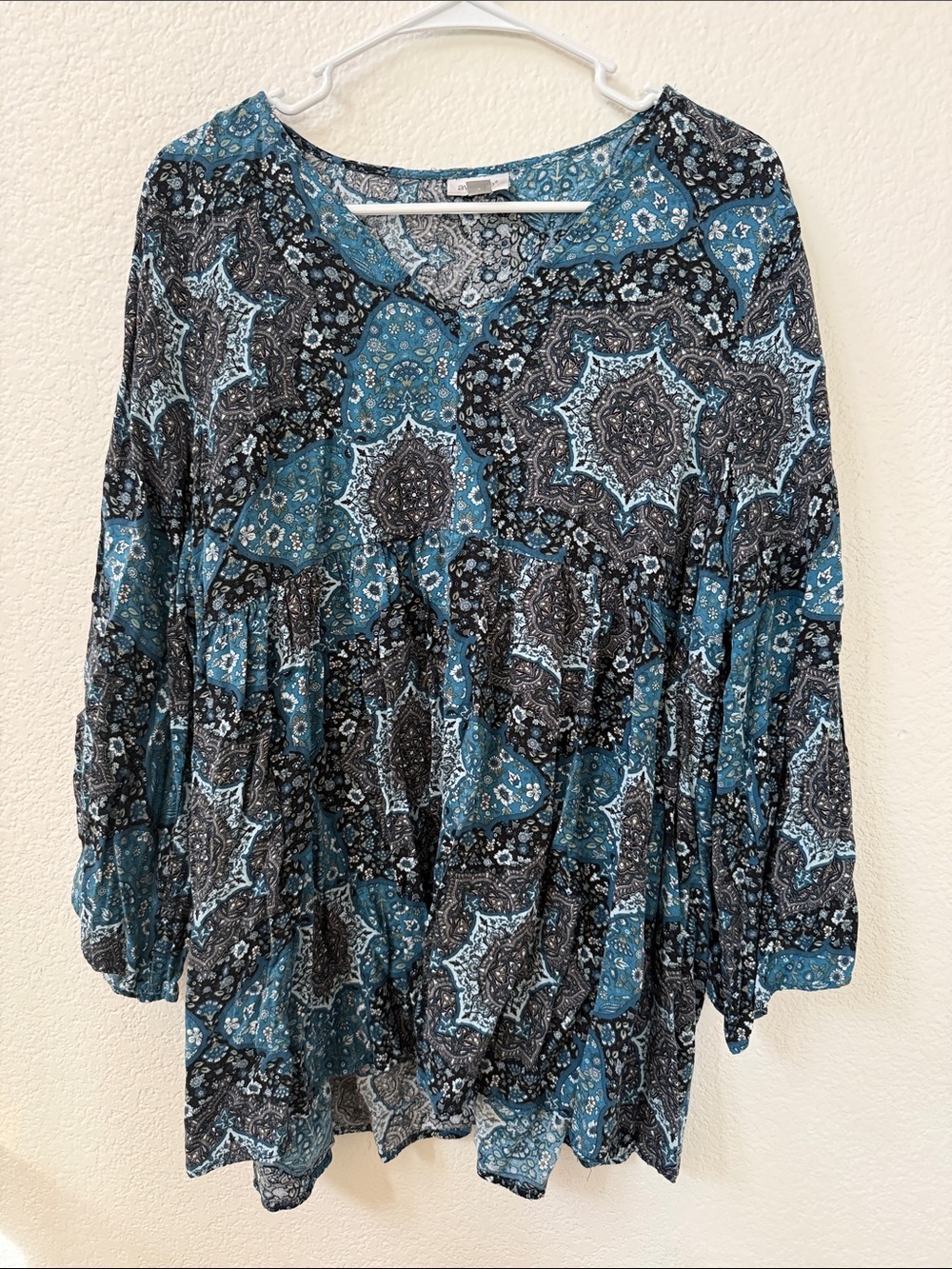 Avenue Teal and Black Paisley Tunic Top